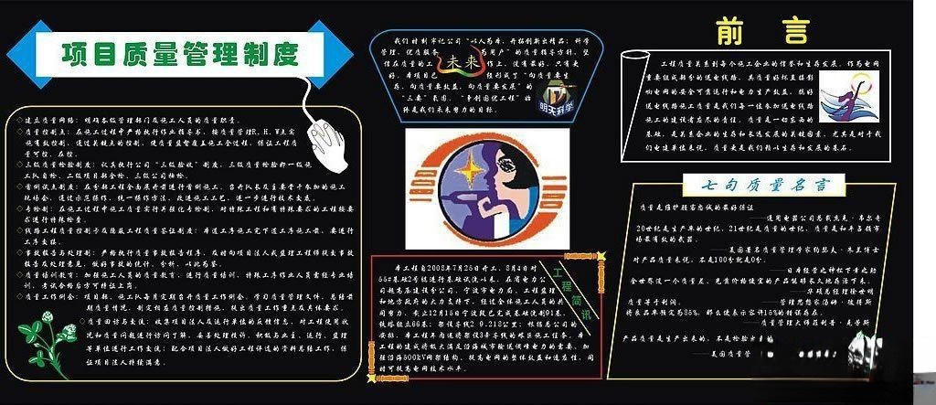 项目质量管理制度黑板报图片