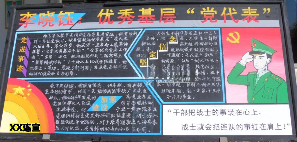 部队学习李小钰黑板报-优秀基层党代表