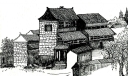 黑白精美房子素描绘画