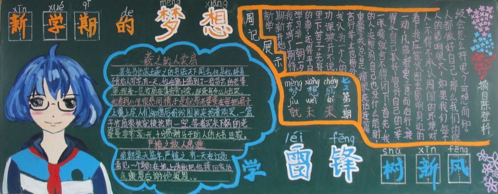 新学期学习雷锋放飞梦想黑板报