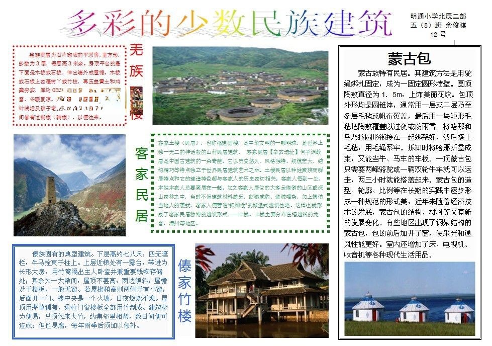 少数民族特色建筑手抄报