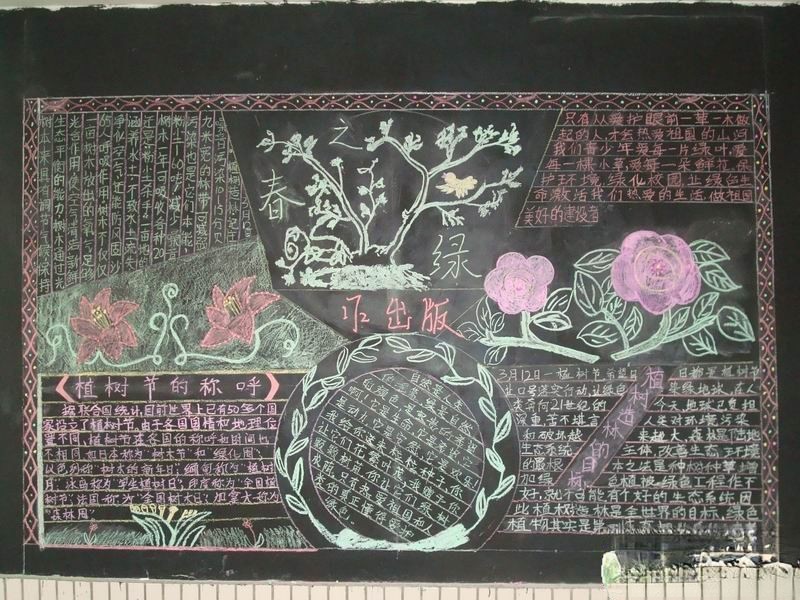 植树节板报设计作品：春绿