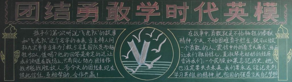 团结勇敢学时代英模黑板报