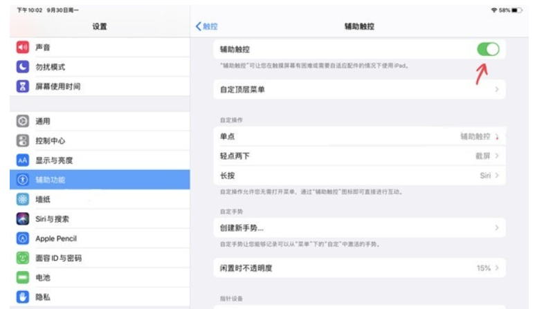 ipad2020小圆点怎么设置